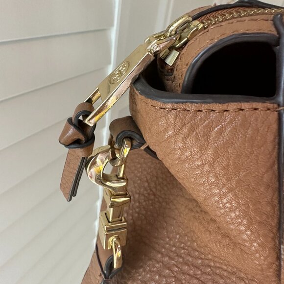 Tory Burch Thea Leather Satchel Top Handle Tan/Brown Gold Hardware - Picture 9 of 14